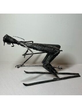 Metal Skiing Sculpture Statue. Vintage. Large. Unique.